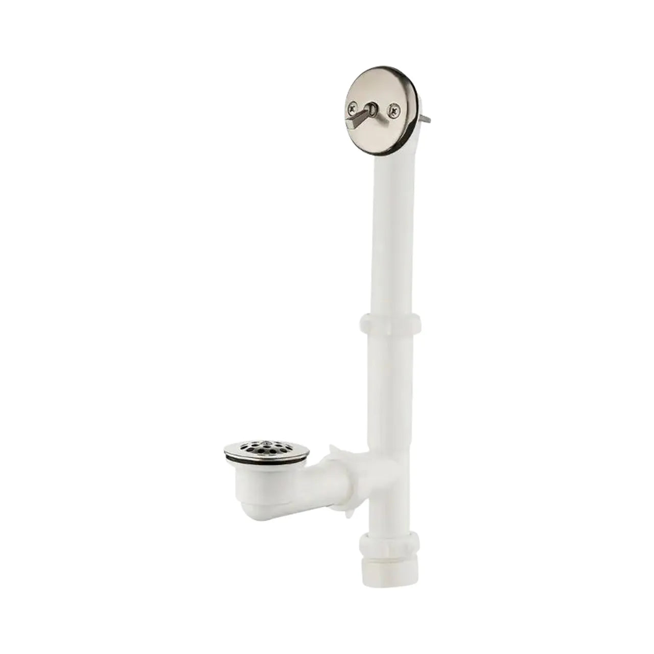Trip Lever 1-1/2 in. White Poly Pipe Bath Waste and Overflow Drain - Brushed Nickel